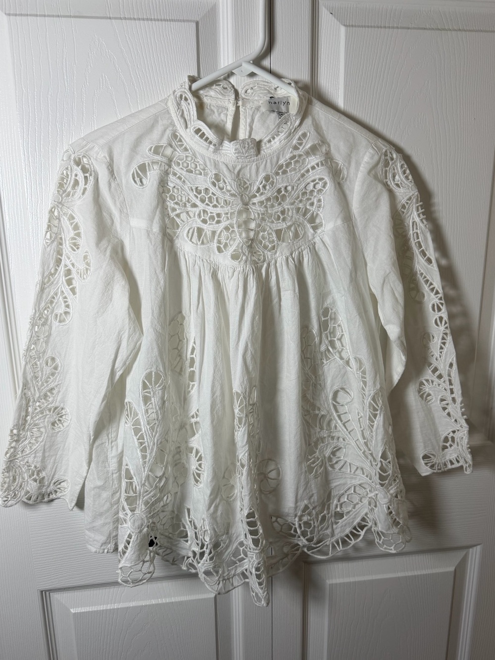 Anthropologie Haryln Butterfly Crochet Lace Peasant Top XS - Picture 2 of 4